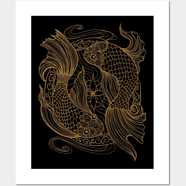 Two Koi Fish in a Mandala Wall Art by Heartsake